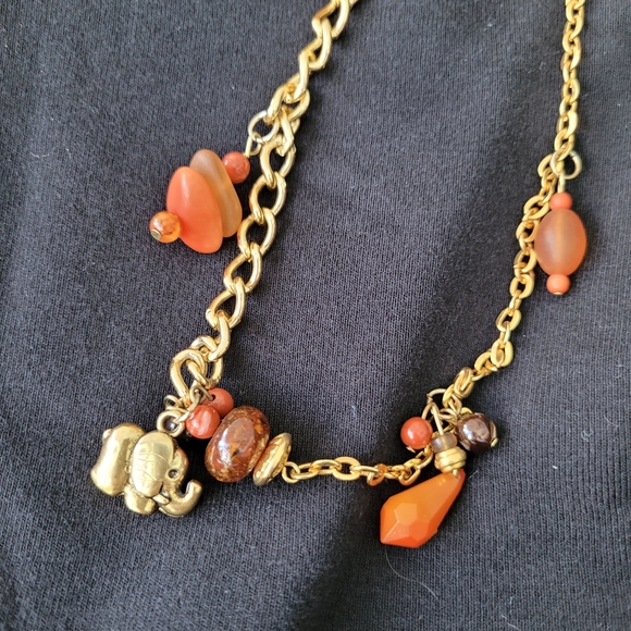 33" Necklace with Tiny Elephants and Frosted Beads. Sunset Colors. Light Weight. - Picture 4 of 11